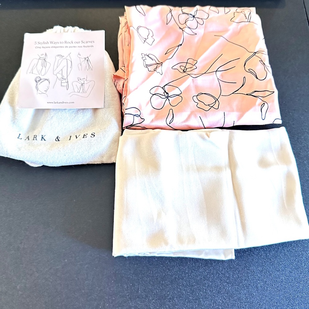 Lark & Ives Hair Scarf Set • Set Of 2 Soft Pink And Off White.